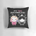 A decorative pillow featuring the iconic Wednesday Addams character from the Addams Family