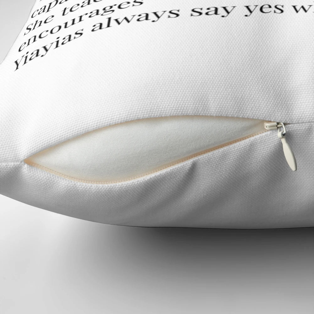 Cozy pillow with the definition of "yiayia" - the Greek word for grandmother