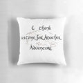 A plush adventure pillow with a Lord of the Rings inspired design, featuring Bilbo Baggins and Frodo on a fantastical journey.