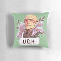 A cozy and stylish pillow featuring a judgemental sigh, perfect for Dragon Age fans