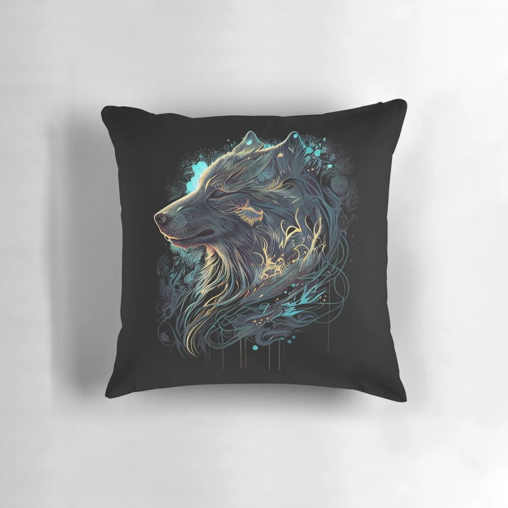 A cozy wolf spirit animal pillow featuring a detailed wolf design, perfect for those embracing their inner wild spirit.