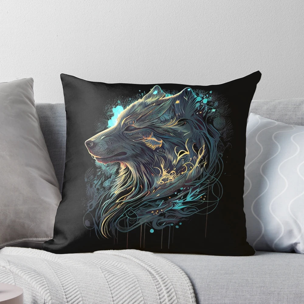 A cozy wolf spirit animal pillow featuring a detailed wolf design, perfect for those embracing their inner wild spirit.