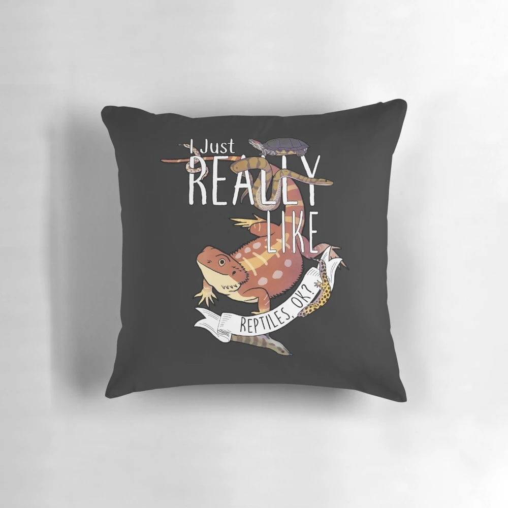 Plush pillow featuring a colorful reptile design for reptile enthusiasts.