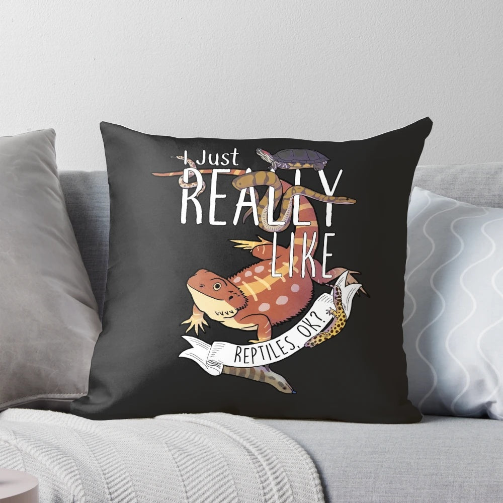 Plush pillow featuring a colorful reptile design for reptile enthusiasts.