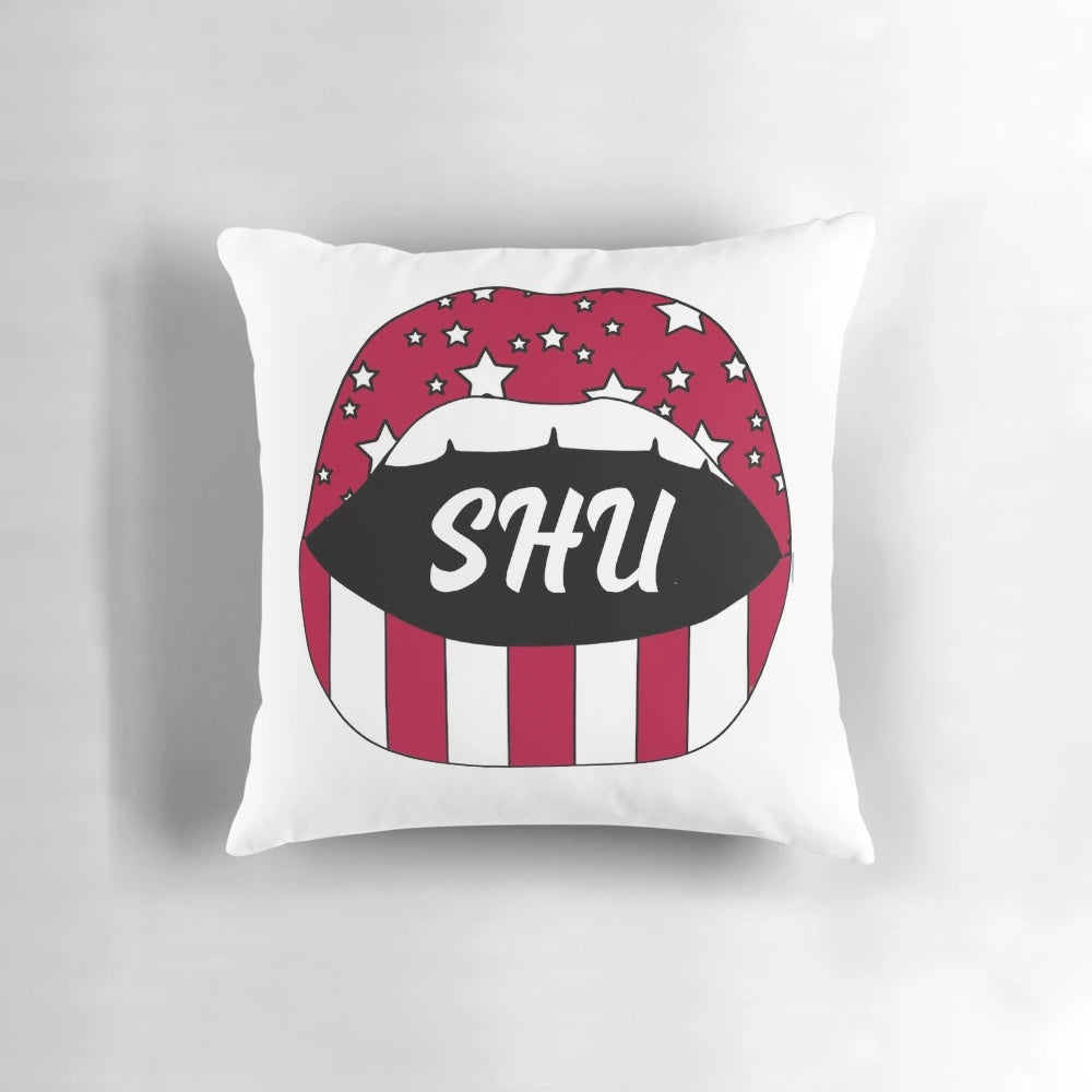 SHU Lips Pillow featuring the iconic Sacred Heart University logo and design