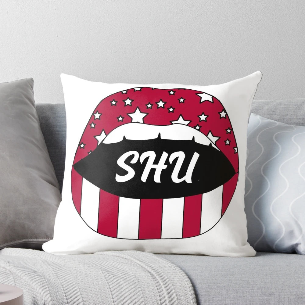 SHU Lips Pillow featuring the iconic Sacred Heart University logo and design
