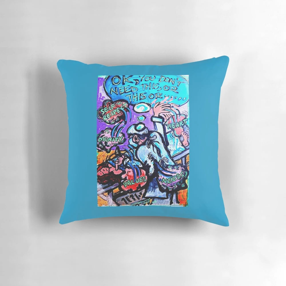 An image of a pillow on a hospital gurney, representing the message of self-worth and not needing unnecessary items.