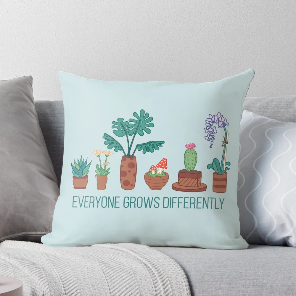 A vibrant illustration of various plants, including a cactus, succulent, and flowers, symbolizing the beauty of individual growth and self-acceptance.