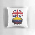 Vibrant UK-Venezuela flag pillow with intricate tree roots design, celebrating Venezuelan-British cultural roots.