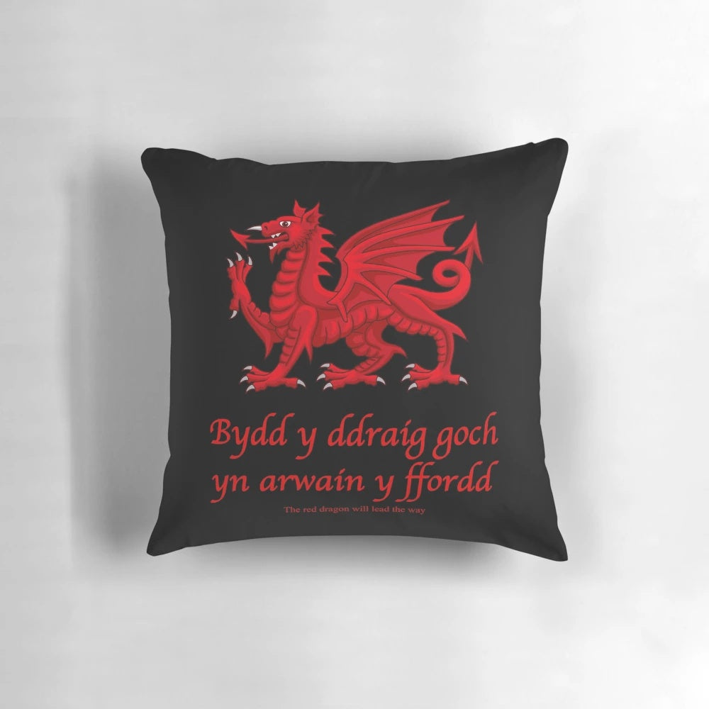 Vibrant red dragon design on a pillow, symbolizing the proud Welsh heritage.