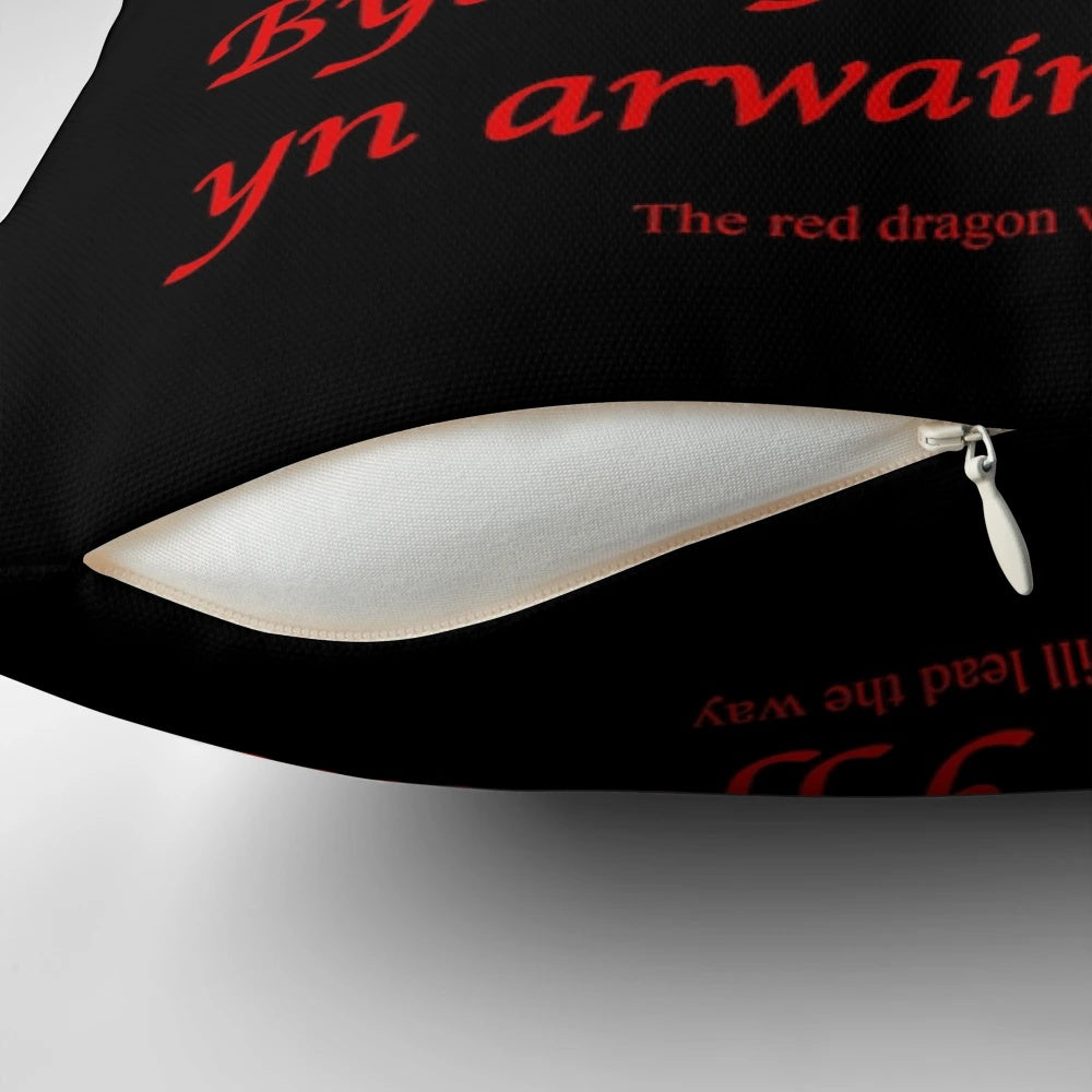 Vibrant red dragon design on a pillow, symbolizing the proud Welsh heritage.