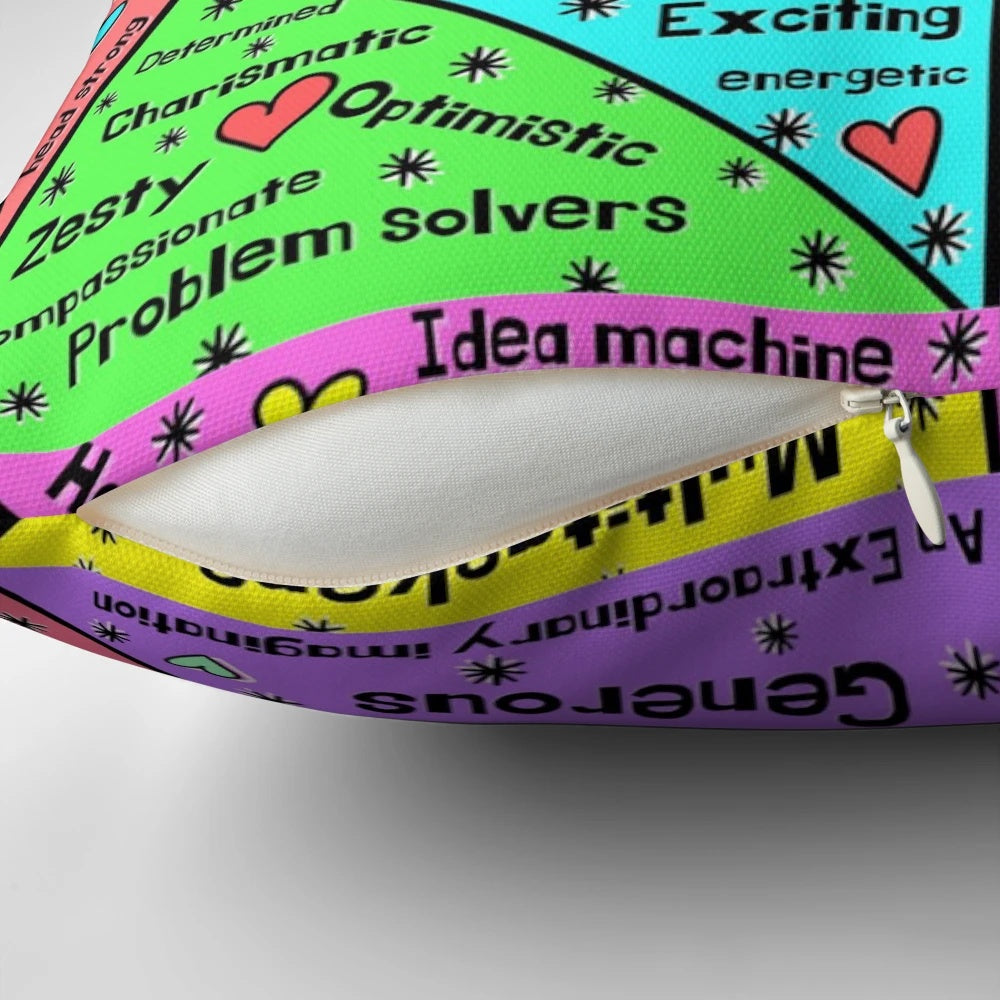 A cozy pillow with the text "ADHD Positive" printed on it.