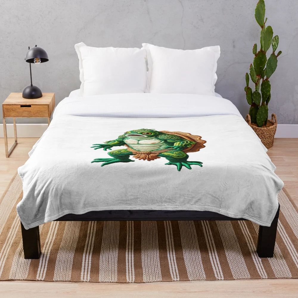 Embroidered Kappa Monster Inspired Plush Blanket