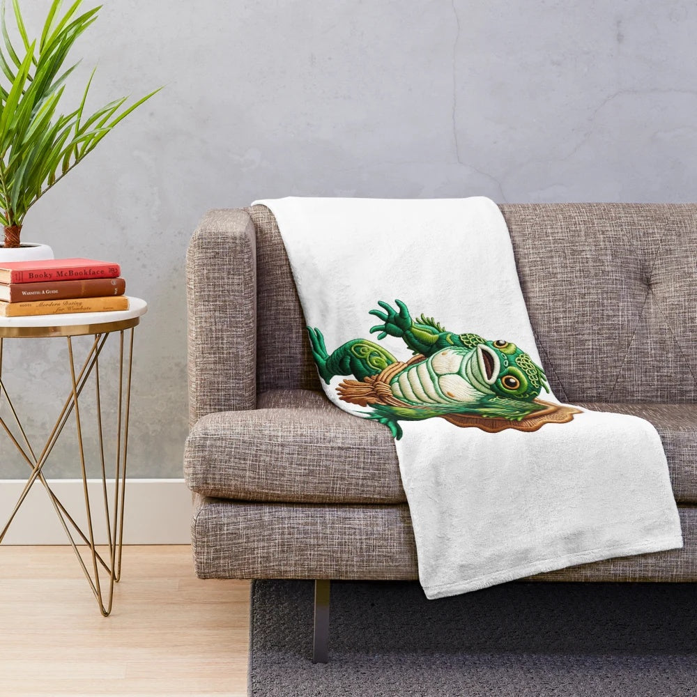 Embroidered Kappa Monster Inspired Plush Blanket
