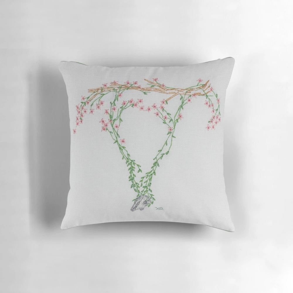 Uterine prolapse pillow with embroidered anatomical design
