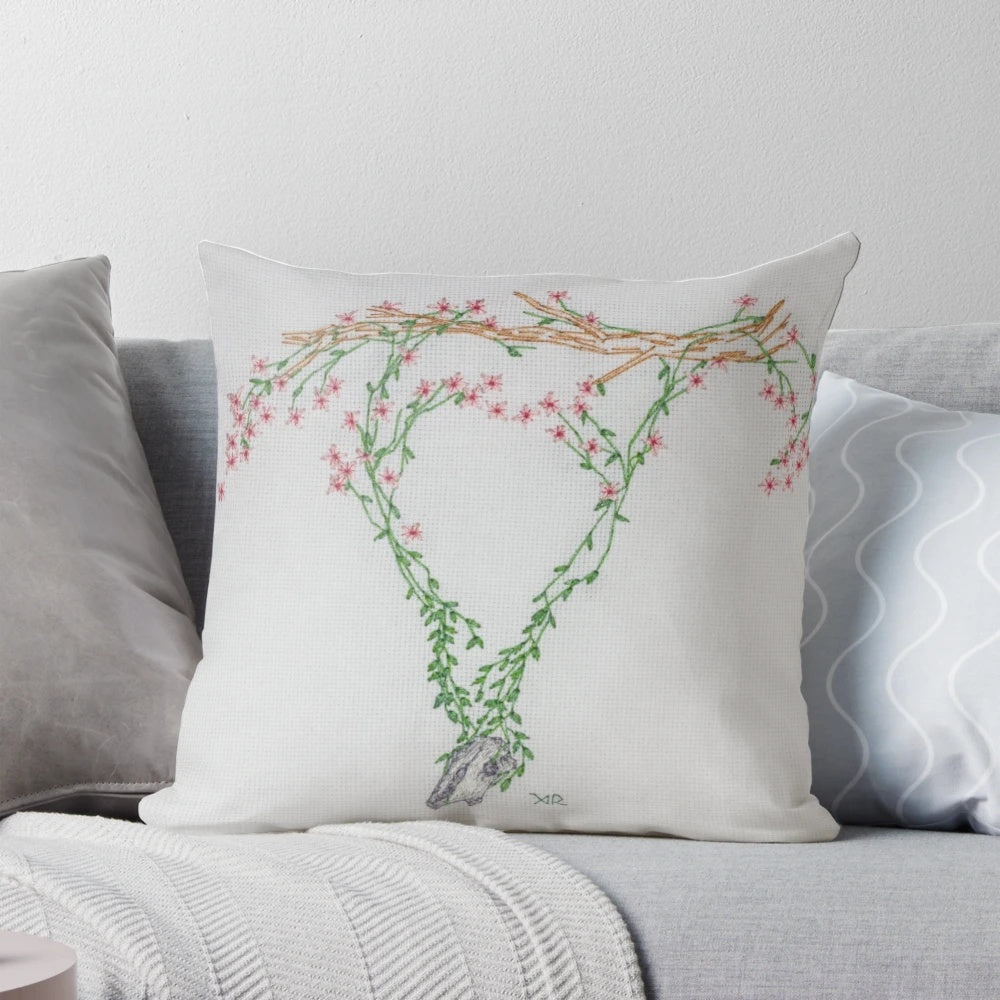 Uterine prolapse pillow with embroidered anatomical design