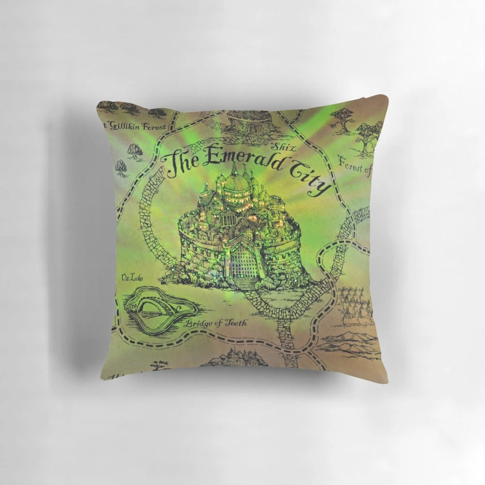 Emerald City-inspired pillow featuring characters from the Broadway musical Wicked