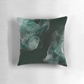 Emerald green abstract art throw pillow with fluid, swirling patterns