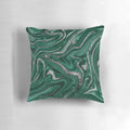 Emerald green and black silver marble patterned pillow with a liquified, wavy texture