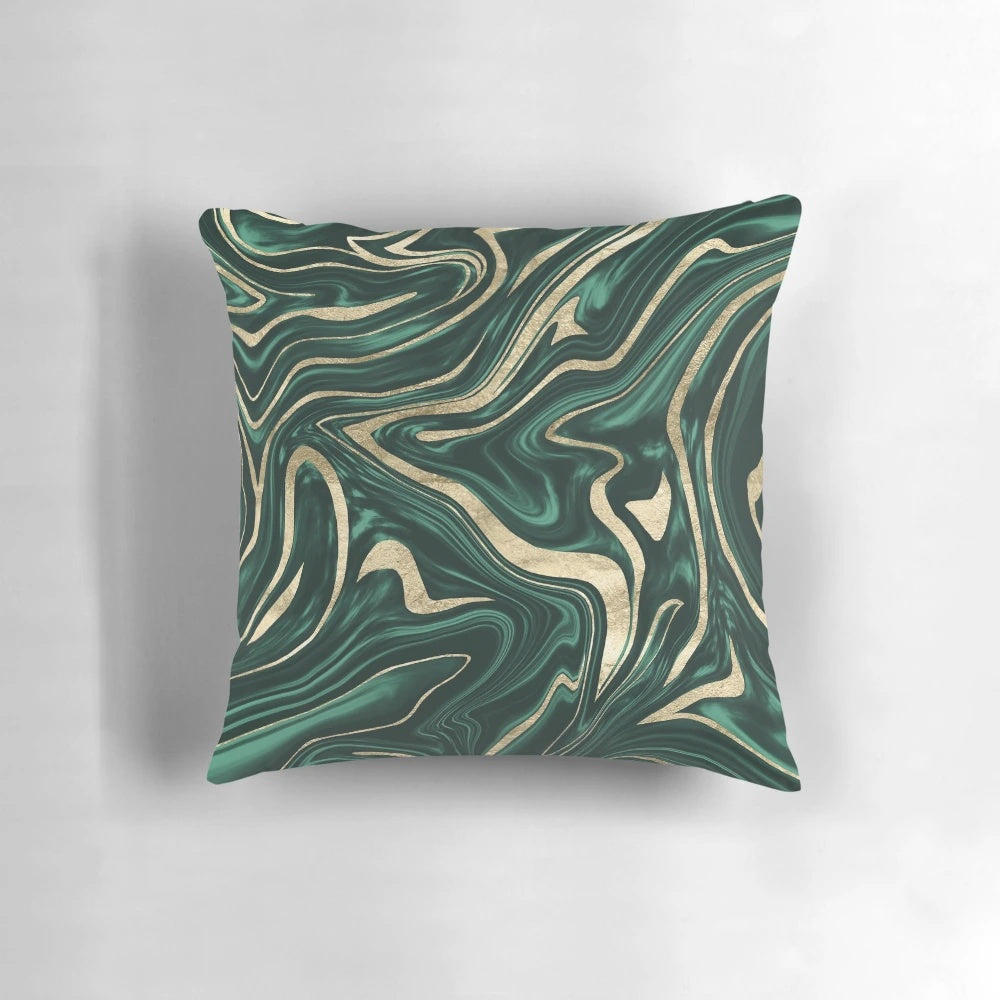 Emerald green and black gold marble pattern decorative pillow