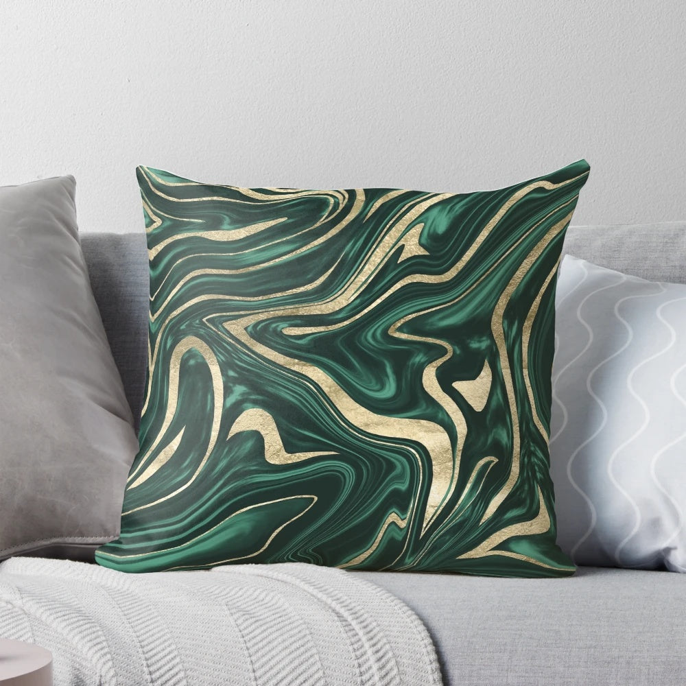 Emerald green and black gold marble pattern decorative pillow