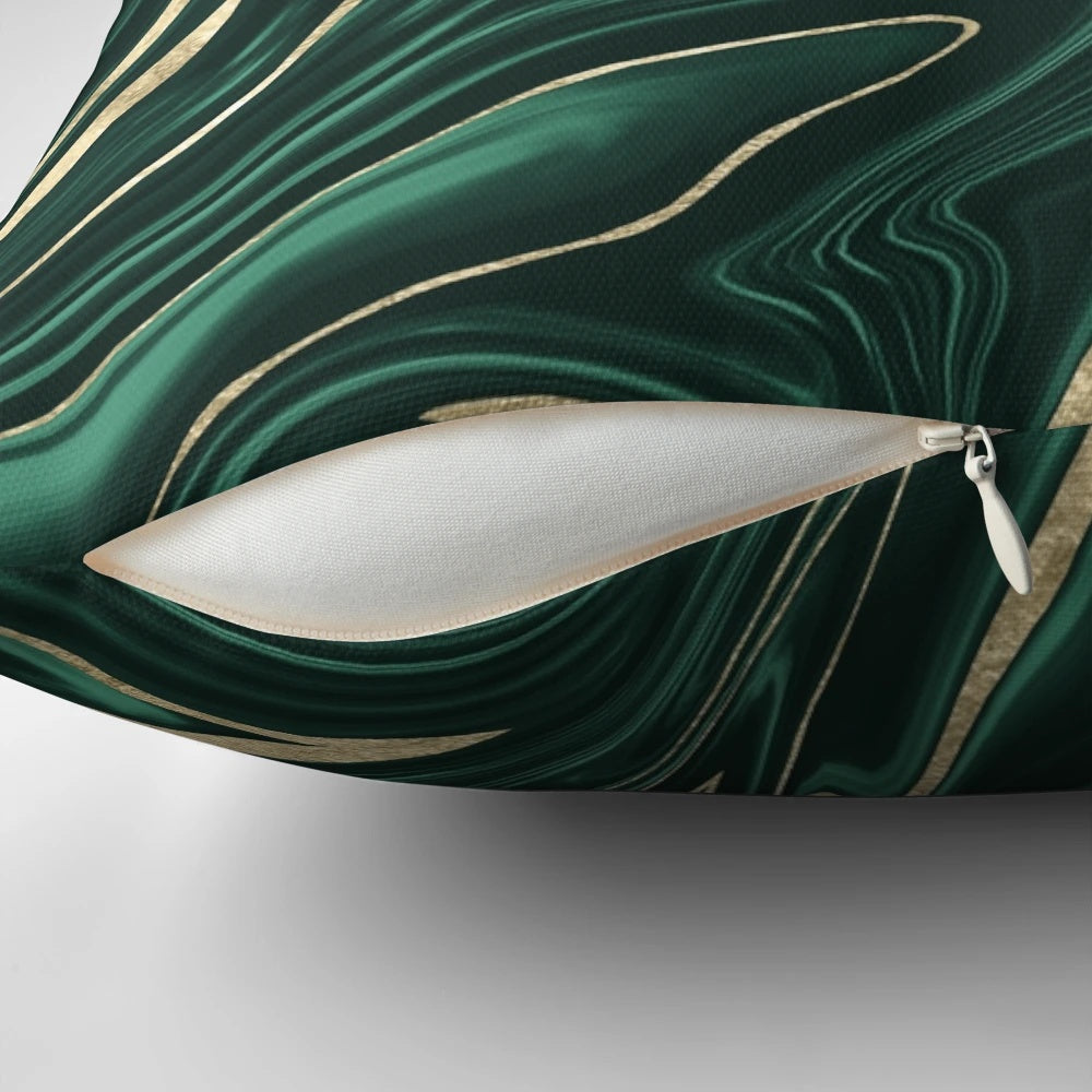 Emerald green and black gold marble pattern decorative pillow