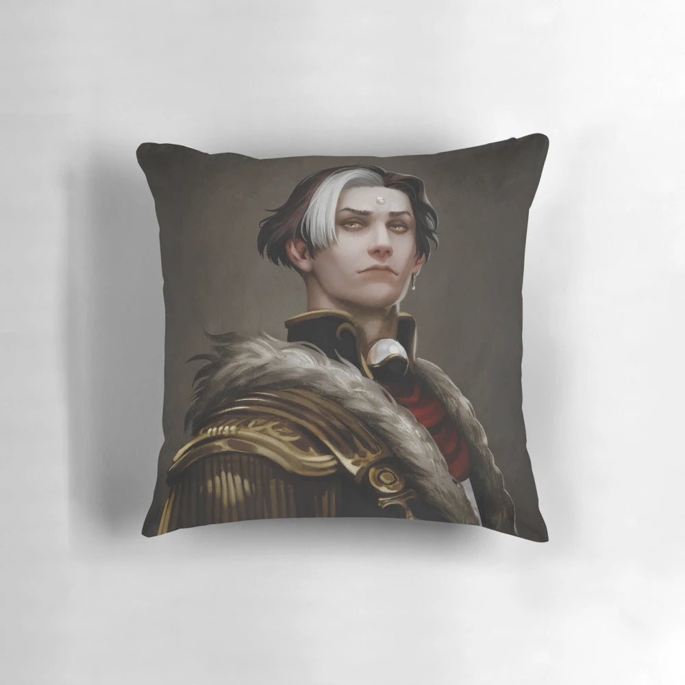Portrait of Emet-Selch from Final Fantasy XIV printed on a high-quality pillow