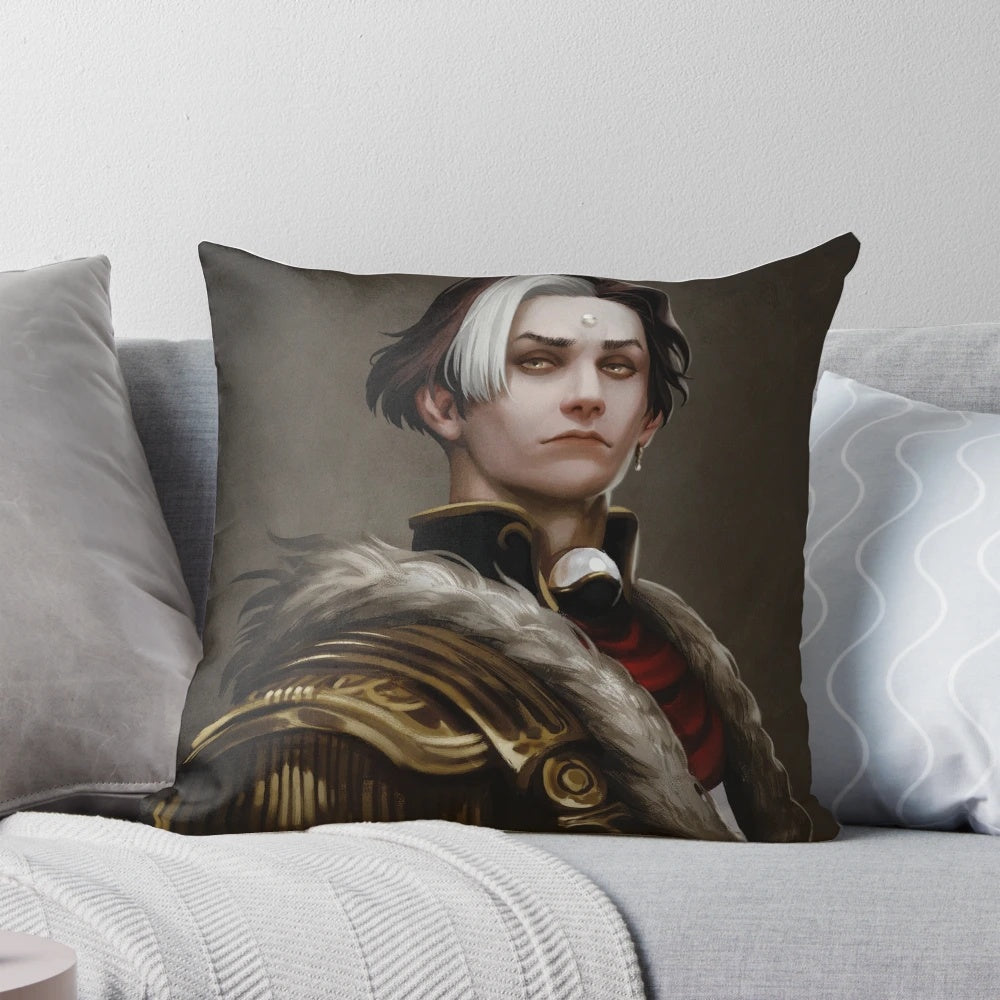Portrait of Emet-Selch from Final Fantasy XIV printed on a high-quality pillow