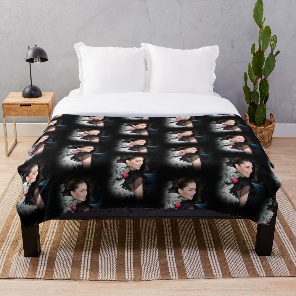Emilia Clarke inspired plush blanket with a cozy and soft portrait design