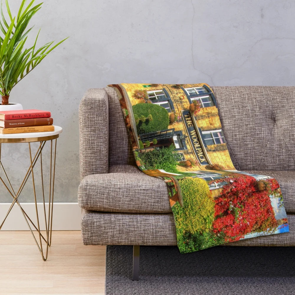 Emmerdale Inspired Plush Blanket with the Woolpack Pub Design