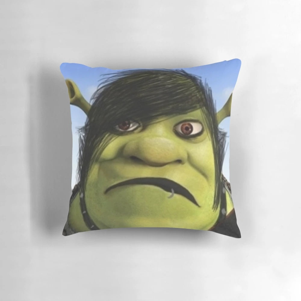 Emo Shrek themed decorative throw pillow with gothic and emotional design
