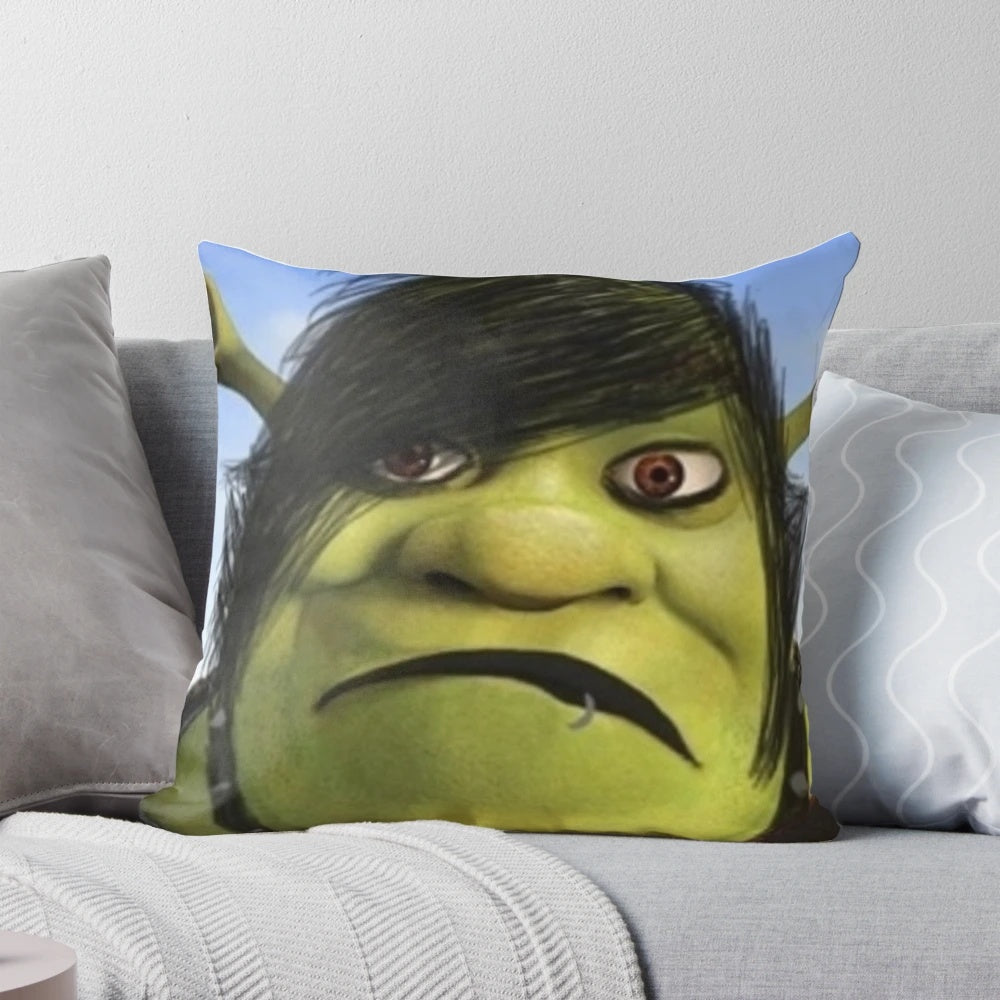 Emo Shrek themed decorative throw pillow with gothic and emotional design