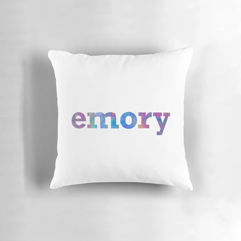 Emory University rainbow logo printed on a soft, plush pillow