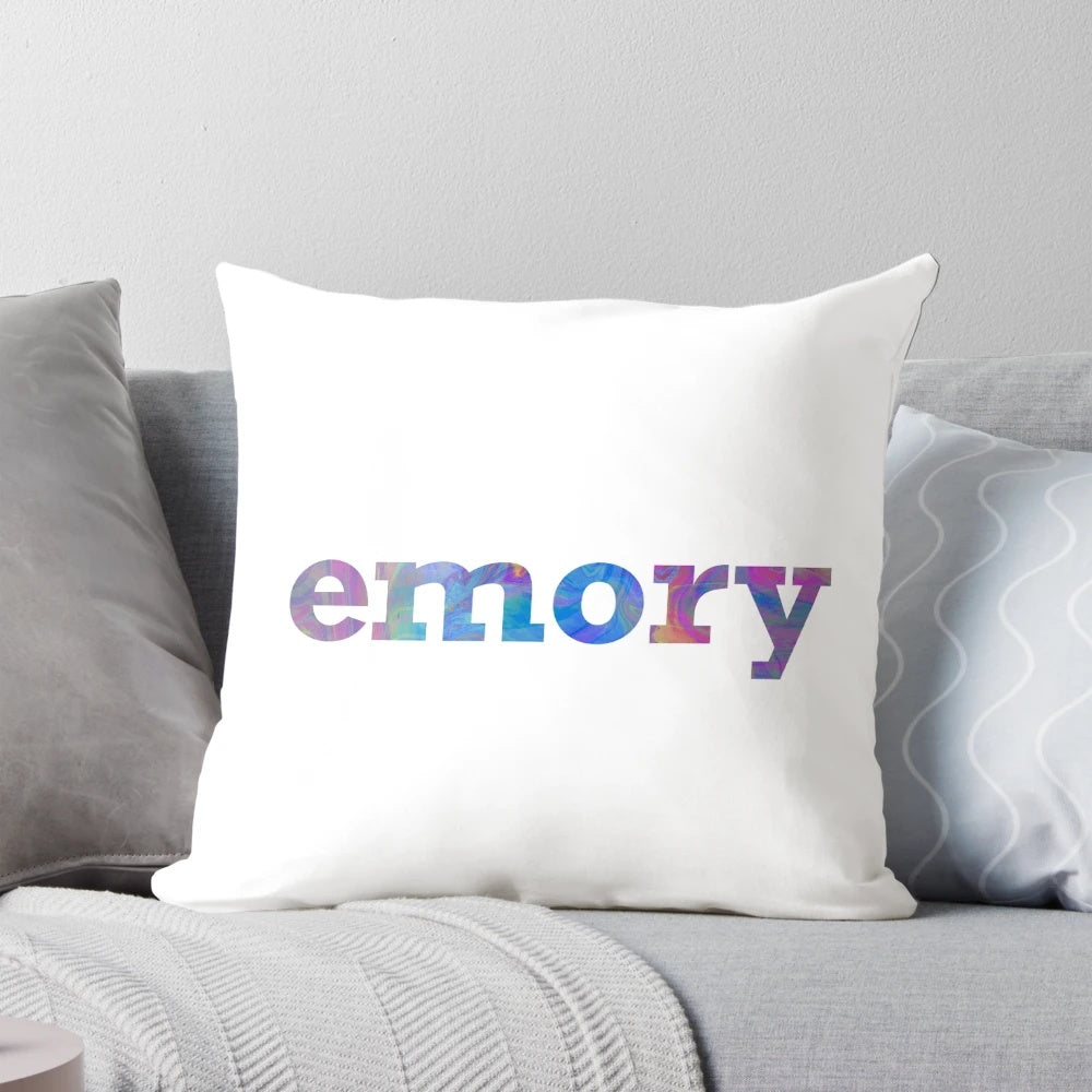 Emory University rainbow logo printed on a soft, plush pillow
