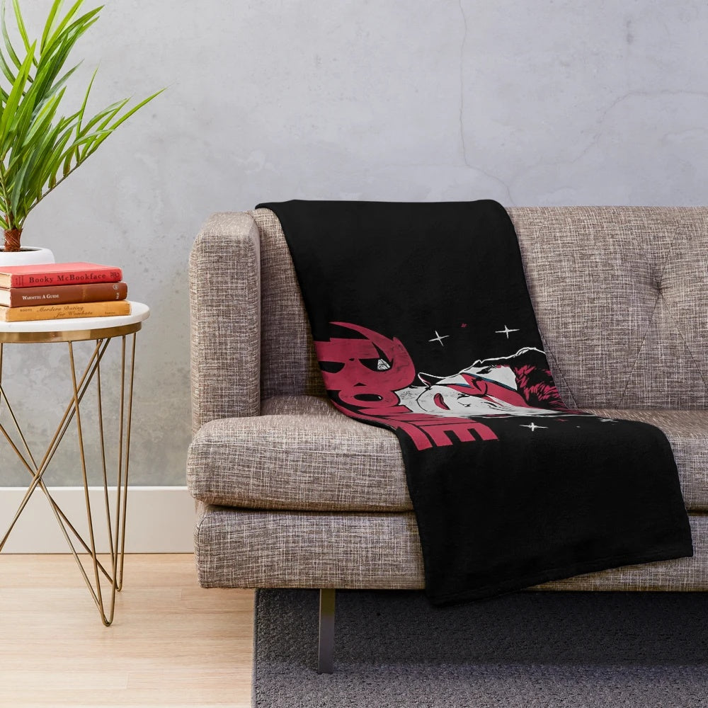Vibrant David Bowie-inspired plush blanket with an "Emotion Explosion" design