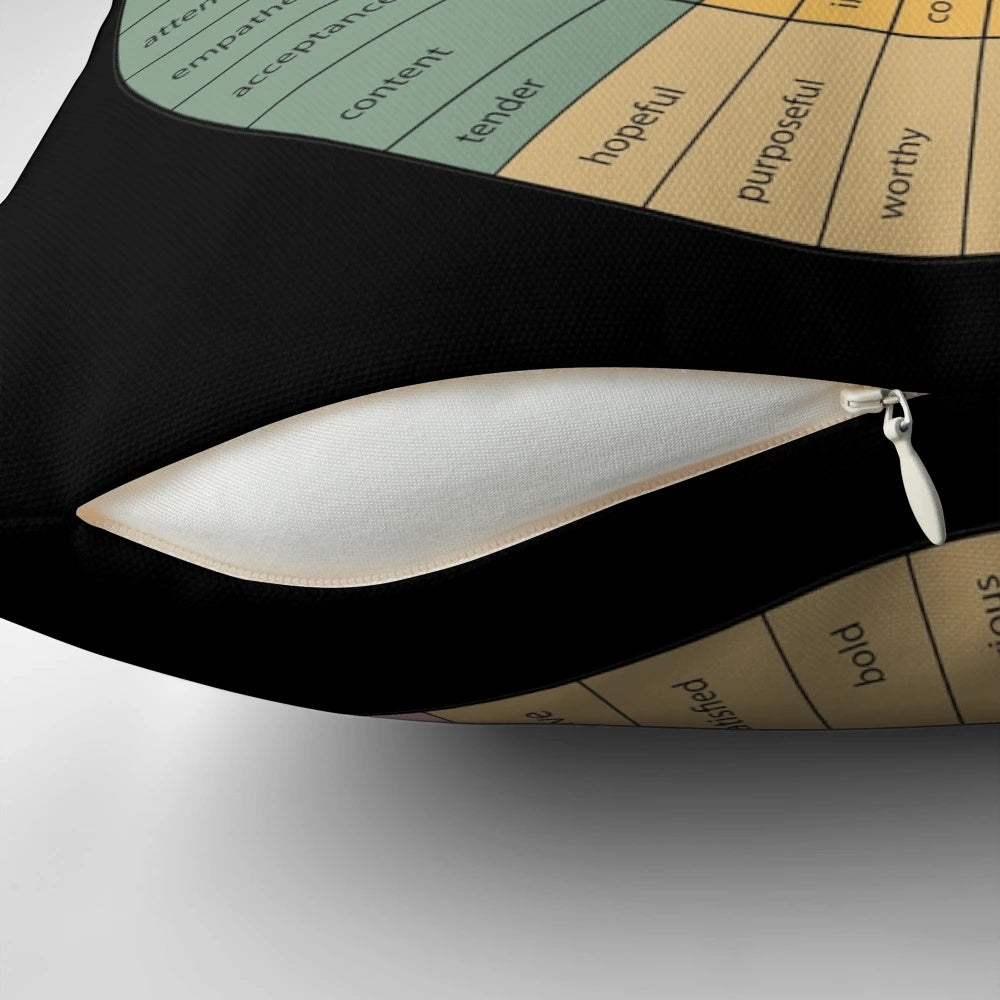 Emotion Wheel Psychology Design Pillow, featuring a colorful psychology design for mental health awareness.