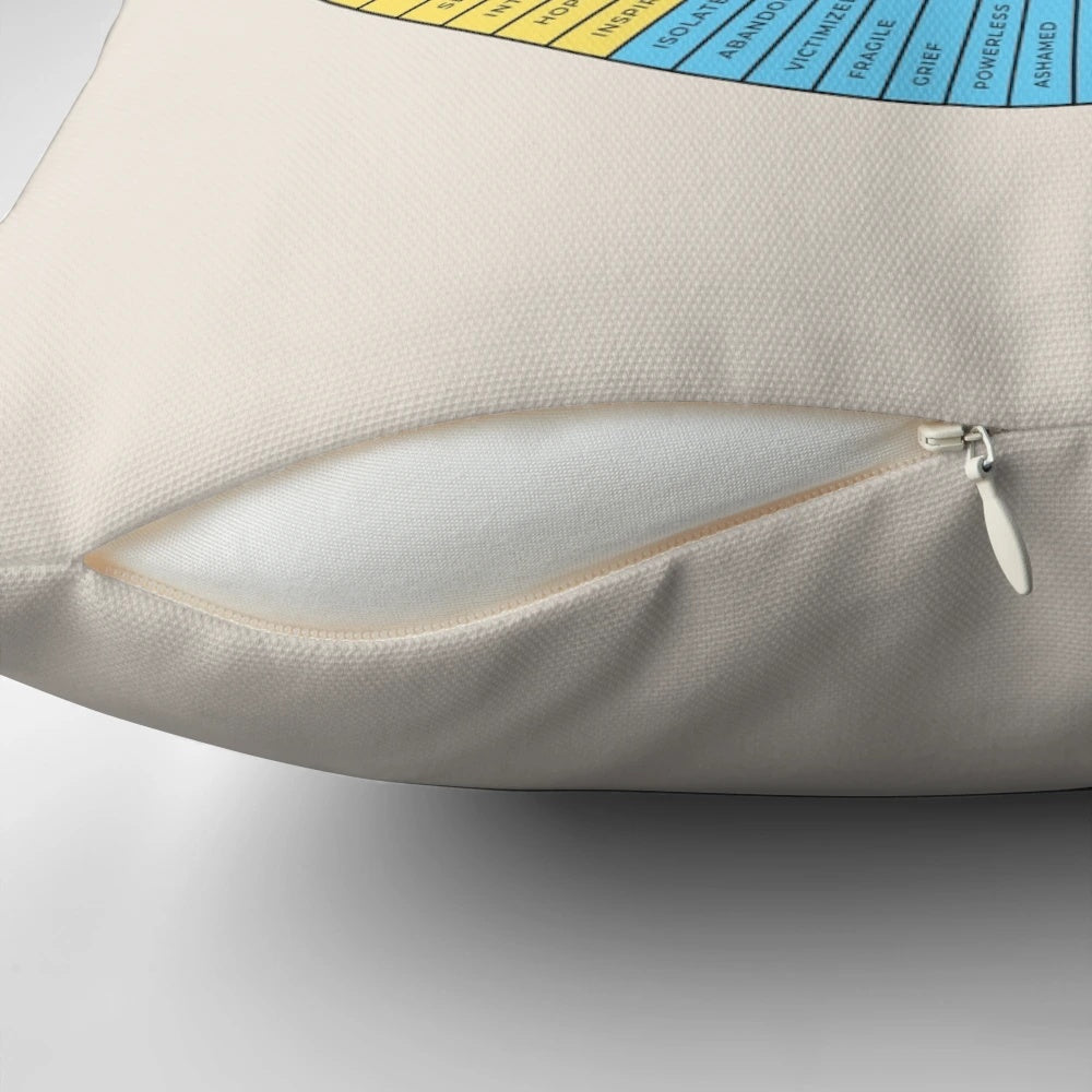 Emotions and Feelings Wheel Pillow in Rainbow and Black Colors on Sand Background