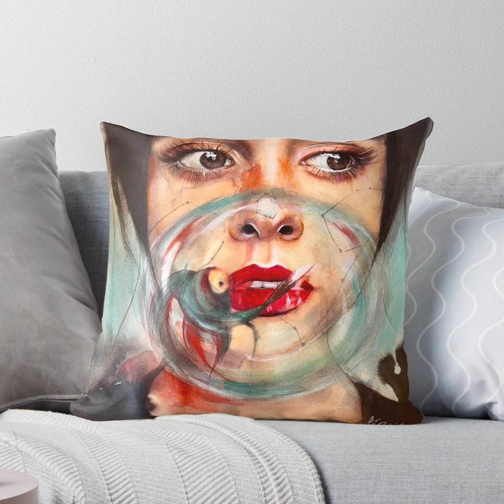 Vibrant watercolor-inspired abstract design on a plush throw pillow for a calming home accent.
