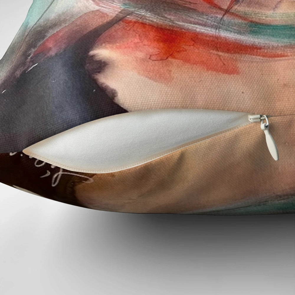 Vibrant watercolor-inspired abstract design on a plush throw pillow for a calming home accent.