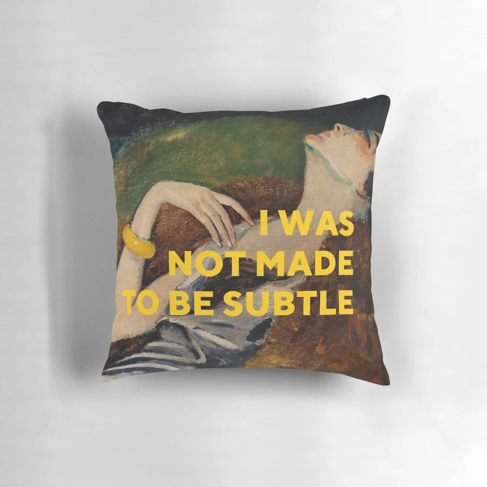 Empowered woman pillow with a bold, humorous quote