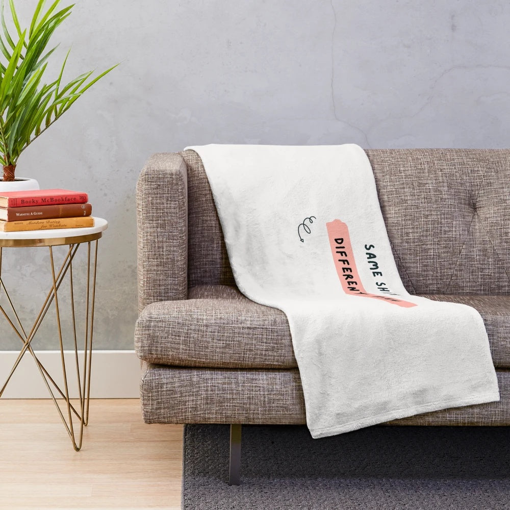 Plush blanket with a sarcastic and empowered typography design in pink and black