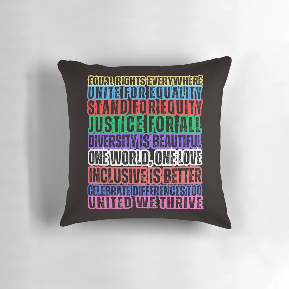 Equality Quotes Pillow showcasing inspirational messages about diversity, inclusion, and self-worth