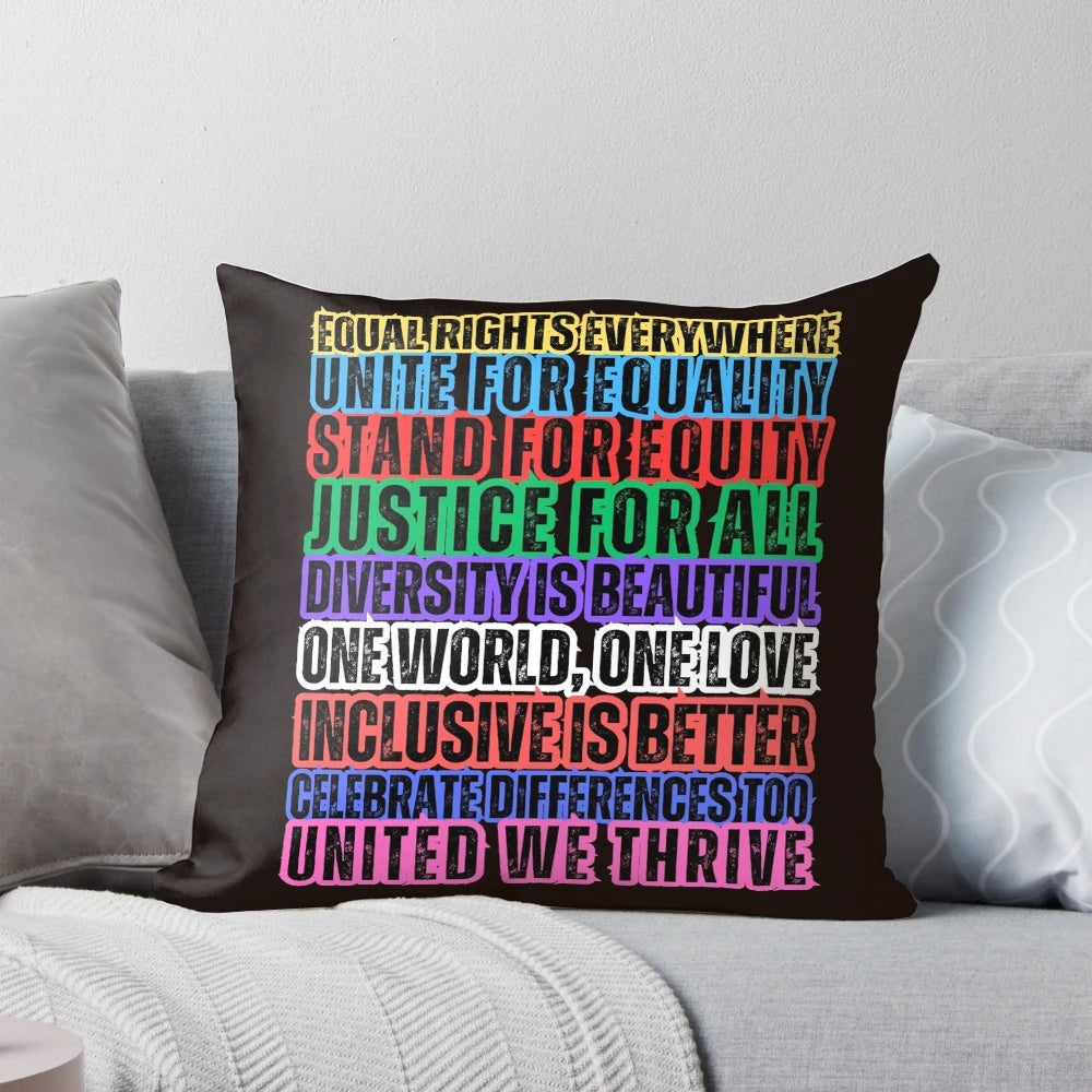 Equality Quotes Pillow showcasing inspirational messages about diversity, inclusion, and self-worth