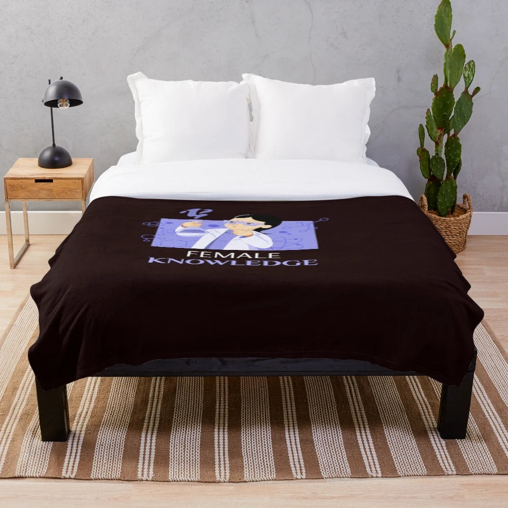 Plush blanket featuring inspiring science quotes and a female scientist symbol