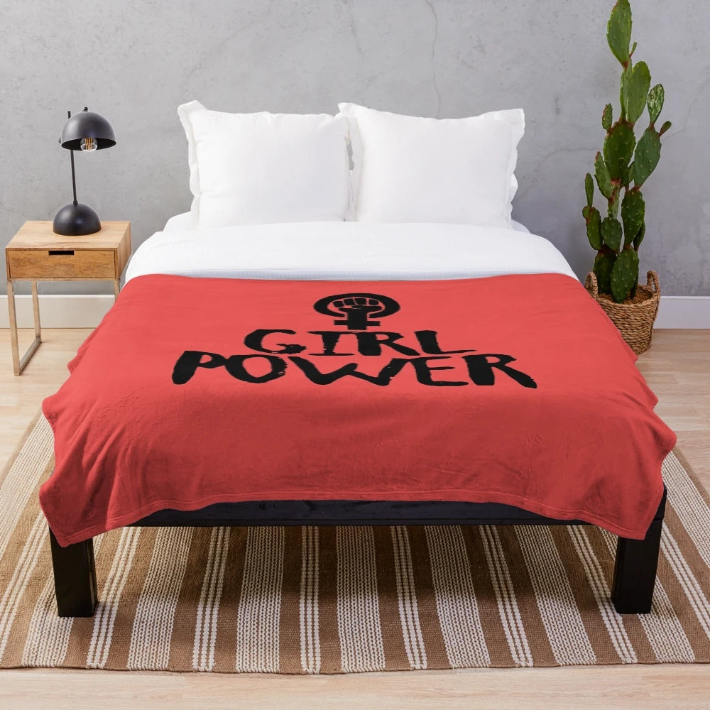 Girl Power Plush Blanket featuring a feminist symbol and inspirational design