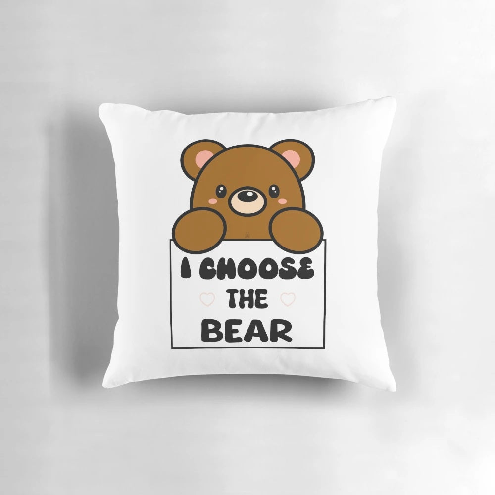 I Choose Bear" pillow featuring a bear design, perfect for feminist women