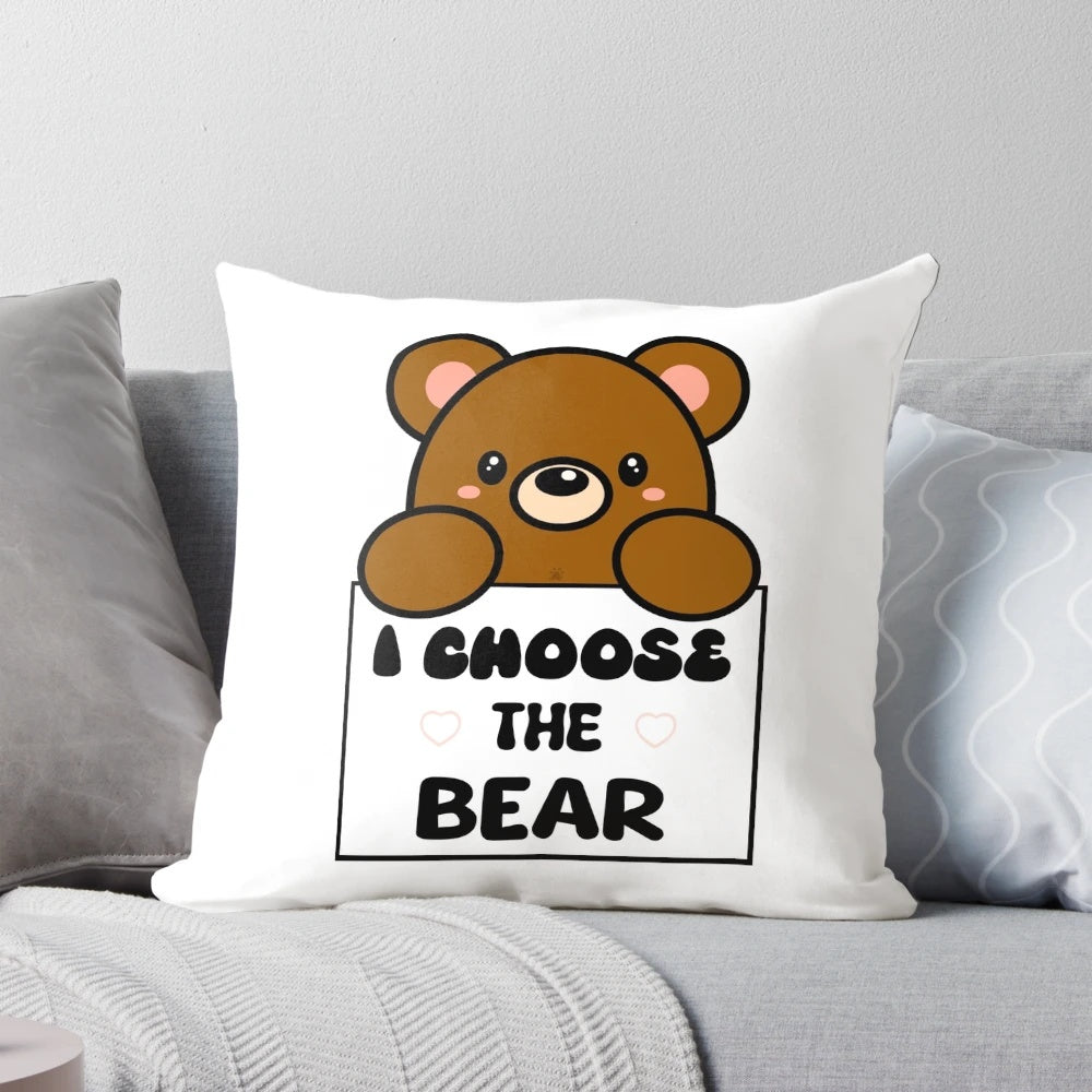 I Choose Bear" pillow featuring a bear design, perfect for feminist women