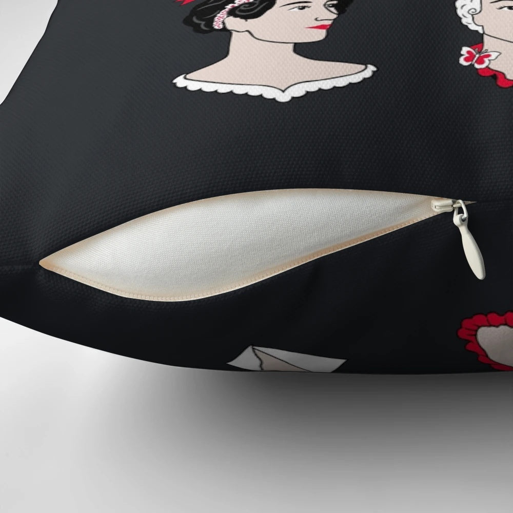 Throw pillow set featuring portraits of inspiring female scientists like Marie Curie, Rosalind Franklin, and Ada Lovelace.