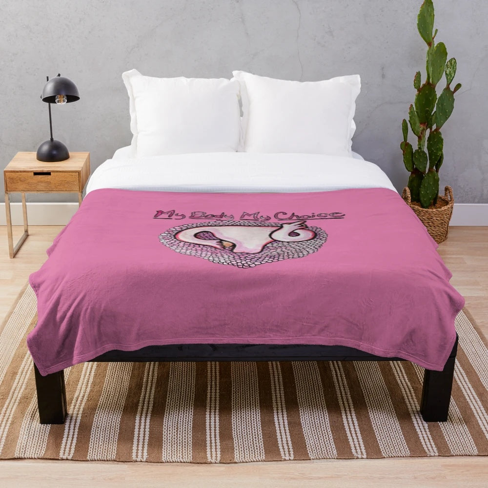 Plush blanket with pro-choice, feminist design