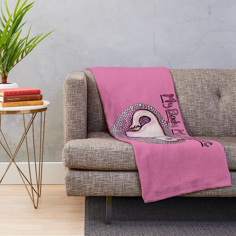Plush blanket with pro-choice, feminist design